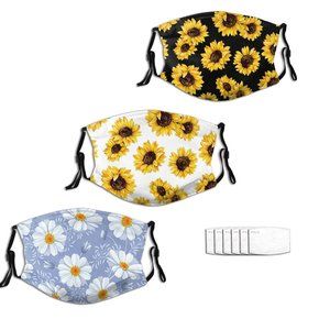 3pcs Reusable Face Mask Washable 6 Filters,  Sunflower Cloth Face Cover
